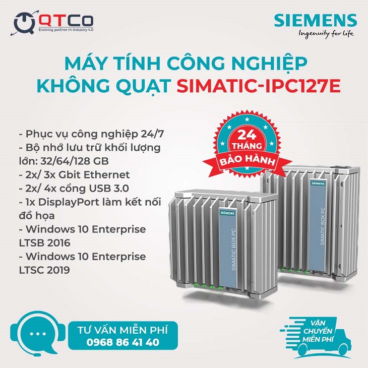 Máy tính công nghiệp SIMATIC IPC127E gắn trong tủ điện, giao diện dồn về một mặt